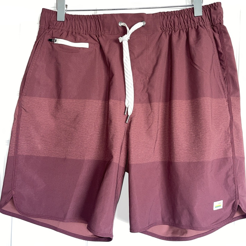 Vuori Men's Athletic Shorts in Burgundy Maroon with White Drawstring